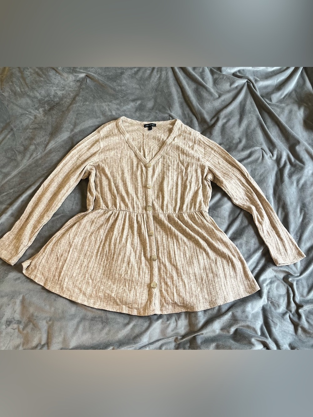 Light Beige Button-Front Peplum Top - Lane Bryant